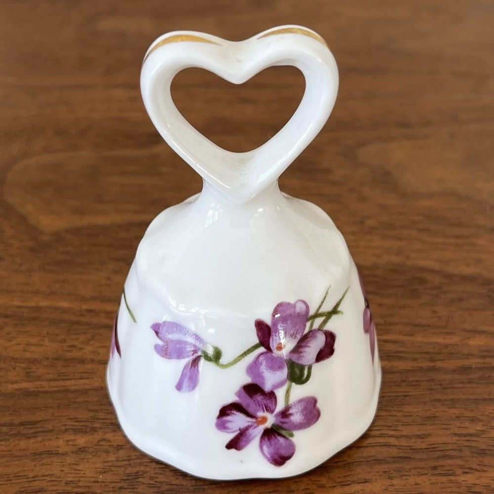 Hammersley Vintage Fine Bona China Small Bell from England Violets Heart Handle